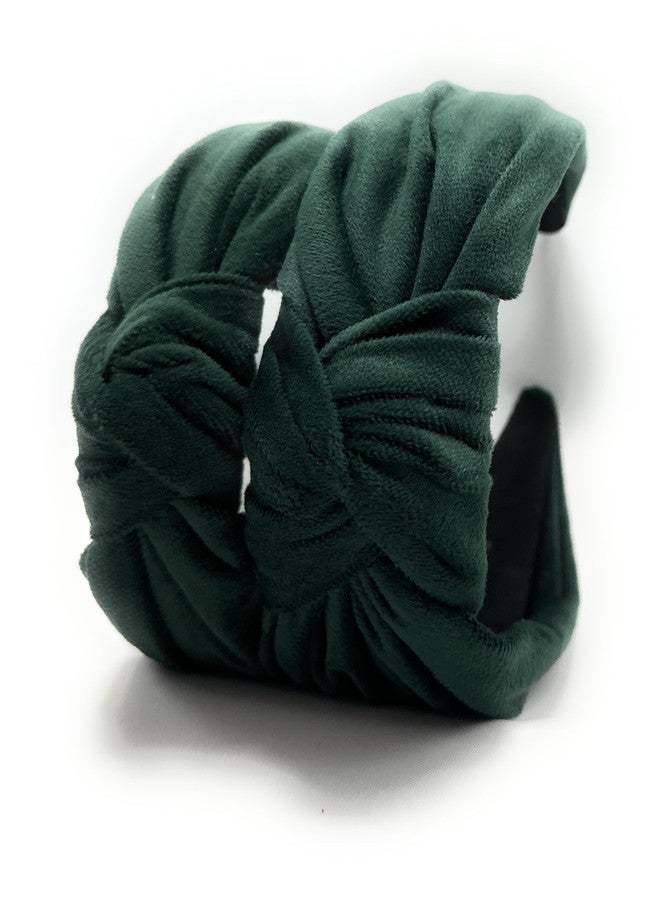 YETASI Chunky Velvet Headbands for Women, Trendy Christmas Green Warm Stylish Knotted Headband is a All Day Warable, Adjustable Head band for Girls are Top Knot Fashion Designer for Womens Hair - Image 4